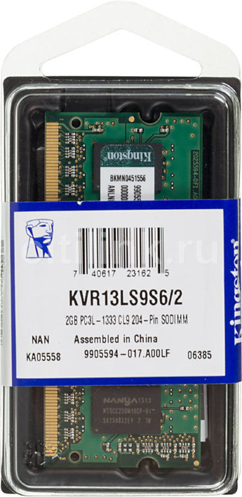 Оперативная память для ноутбука  2Гб DDR-3L PC10600 1333Mhz PC3L 1.35v Kingston KVR13LS9S6/2  